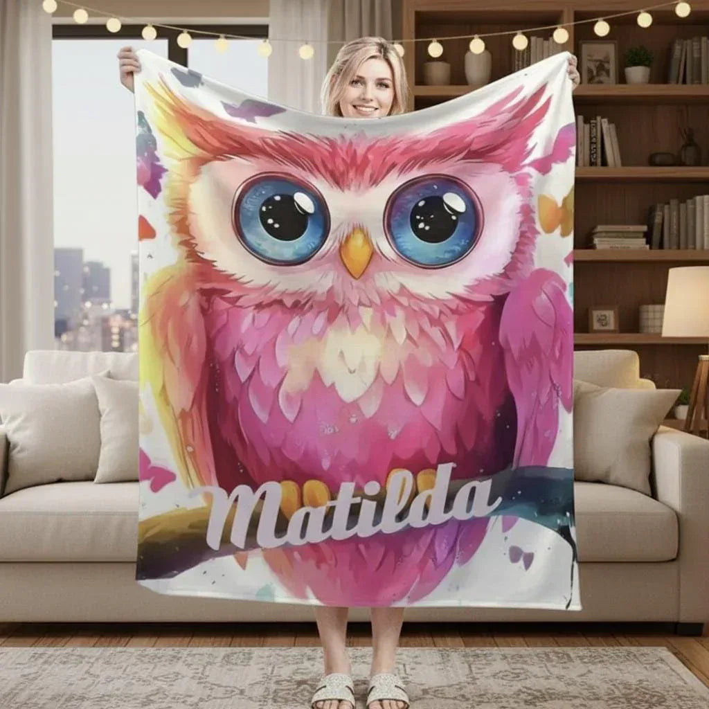 Personalized Pink Owl Bird Blanket: Flannel Fleece Throw, Super Soft Bedding Sofa Name Gift - Dream Dragons