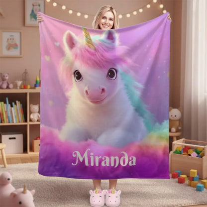 Personalized Unicorn Blanket: Pink T21 Awareness Fleece Throw - Dream Dragons