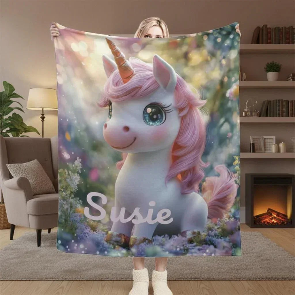 Personalized Unicorn Blanket: Magical Pink Name Gift, Soft Flannel Fleece Throw - Dream Dragons
