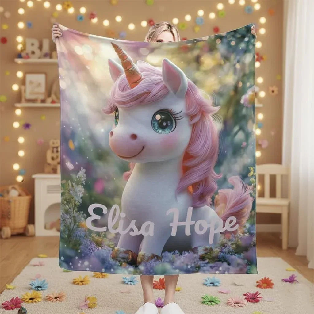 Personalized Unicorn Blanket: Magical Pink Name Gift, Soft Flannel Fleece Throw - Dream Dragons