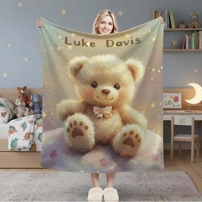 Personalized Teddy Bear Plush Blanket, Snuggly Throw, Soft Flannel Fleece, Super Soft Name Gift - Dream Dragons