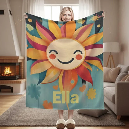 Personalized Sunny Sunshine Sunflower Blanket: Custom Name Gift, Flannel Fleece Throw - Dream Dragons