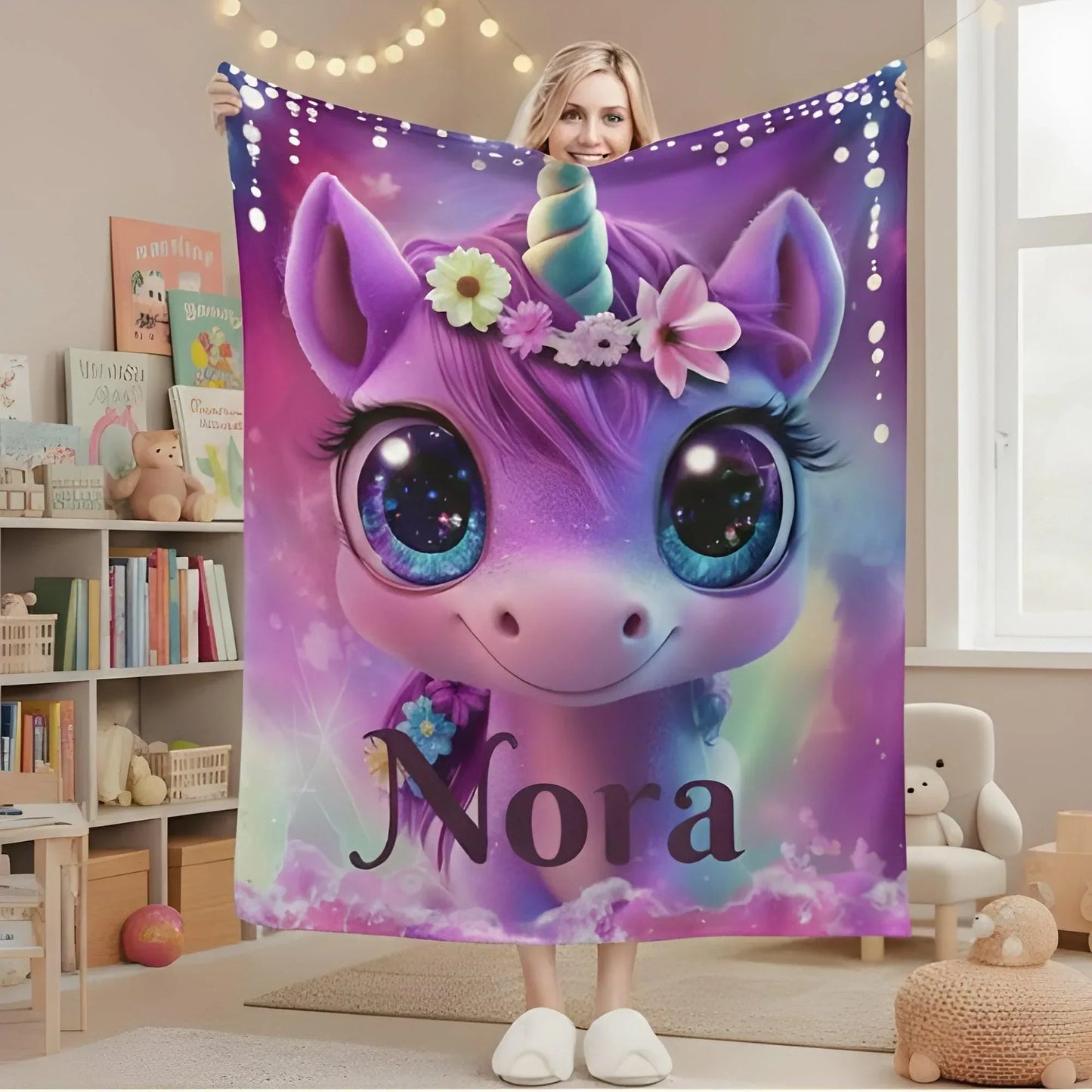 Personalized Unicorn Fleece Blanket: Purple Magical Floral Kids Throw, Super Soft Name Gift - Dream Dragons