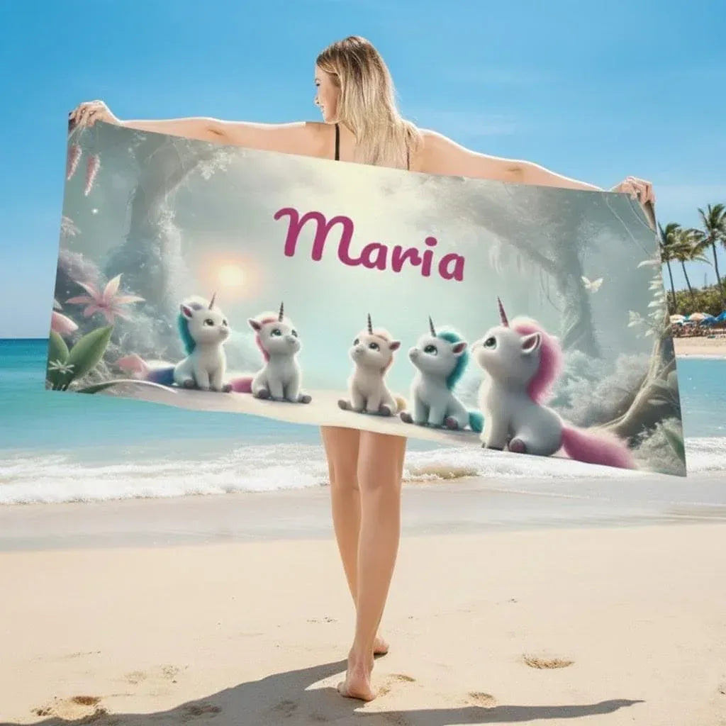 Personalized Unicorn Beach Towel: Soft Microfiber Summer Accessory, Swimming pool Towel - Dream Dragons