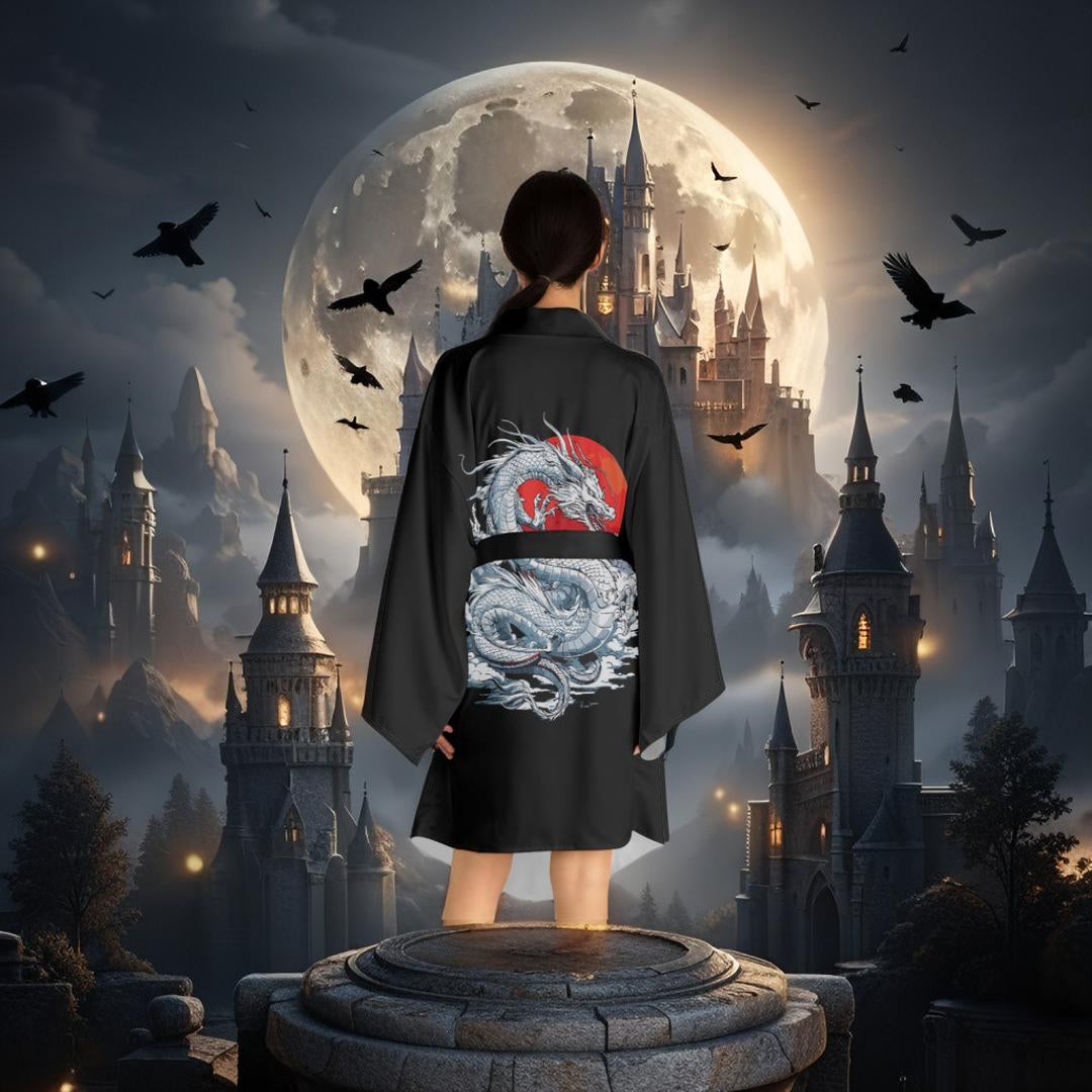 Emperor Dragon Kimono Robe - Long Sleeve Fantasy Dragon Wrap for Lounging, Resort Wear, and Statement Layering XS to 2XL