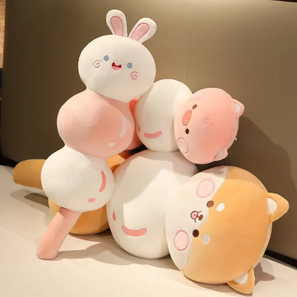 Assorted animal dango snack plush set with bunny and pig faces, pastel colors