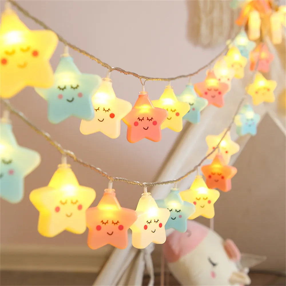 Kawaii Happy Stars LED String Lights – Pastel Star Room Decor | 3m | 20 Bulbs