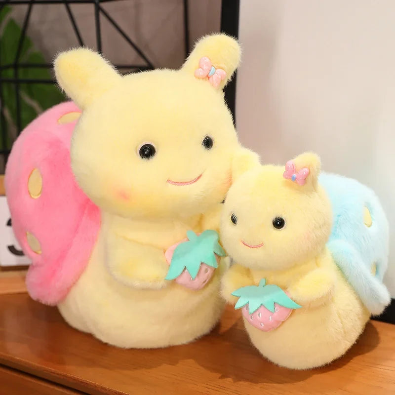 Kawaii Strawberry Snail Plushie – Cute Berry Garden Stuffed Animal | Pink & Blue | 22cm & 35cm