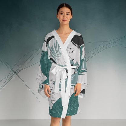 Mermaid with Labrador Kimono Robe - Long Sleeve Ocean-Themed Dog Lover Wrap, Lounge Layer, and Beach Cover-Up XS to 2XL