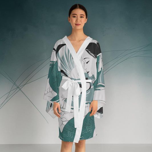 Mermaid with Labrador Kimono Robe - Long Sleeve Ocean-Themed Dog Lover Wrap, Lounge Layer, and Beach Cover-Up XS to 2XL