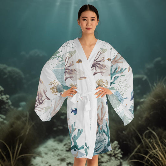 Ocean Scene Kimono - Lightweight Ocean-Inspired Wrap for Beach Cover-Ups, Resort Wear, and Summer Layering XS to 2XL