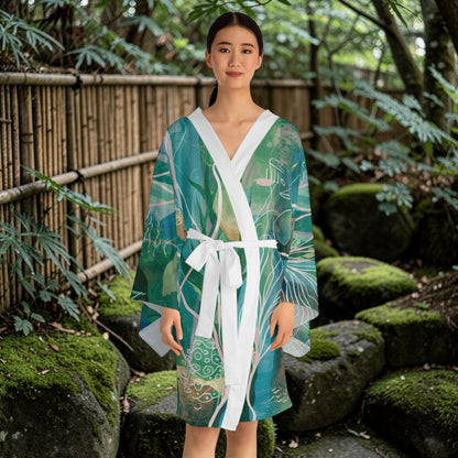 Ocean Seaweed Kimono Robe - Long Sleeve Coastal Wrap with Flowing Fit for Beach Cover-Ups, Lounging, and Resort Wear XS to 2XL
