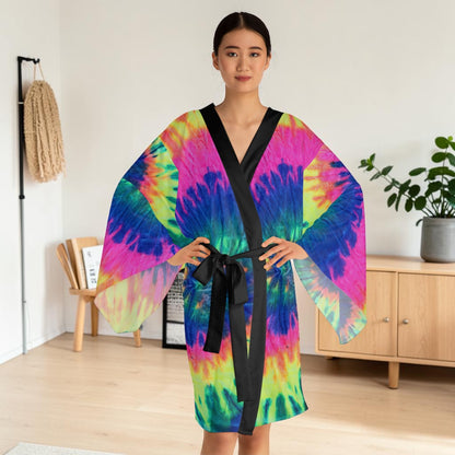 Long Sleeve Tie Dye Kimono Robe - Colorful Boho Loungewear and Layering Cover Up