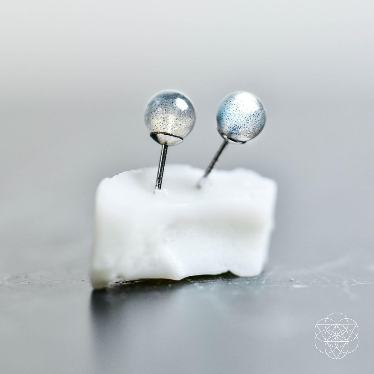 Labradorite Stabilization Earrings – Natural Round Gemstone Studs