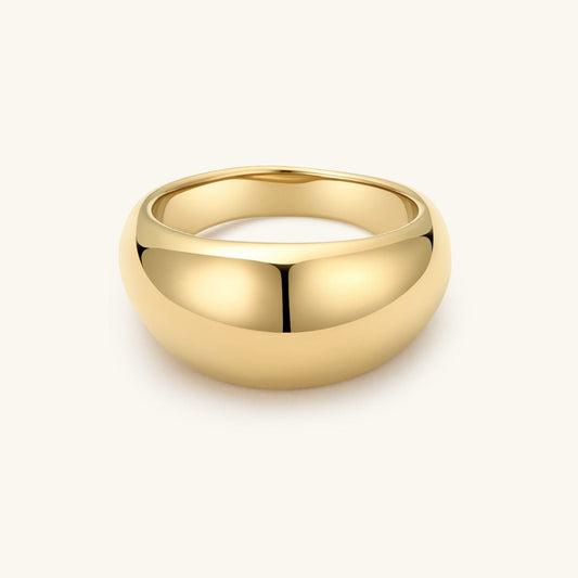 Large dome gold-plated ring with smooth rounded band, wide statement fit