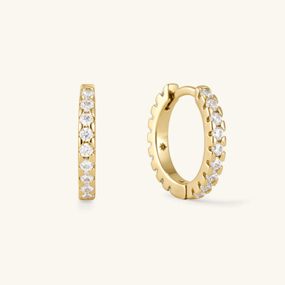 Diamond huggie hoop earrings in gold with pavé diamonds