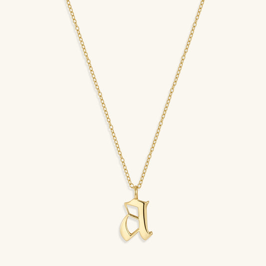 Gold vermeil initial necklace with Old English letter pendant on fine chain