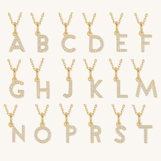 Gold diamond letter necklaces with multiple letter pendants on chain set