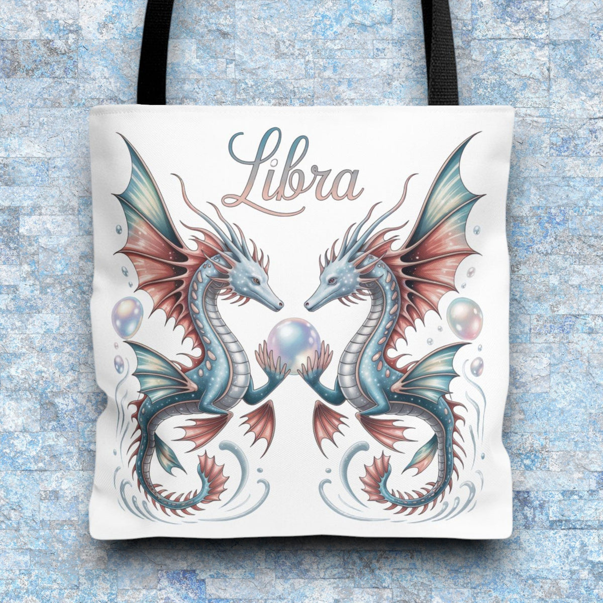 Libra Zodiac Tote Bag with Dragon Art - Libra Birthday Gift for Astrology Lovers, 3 Sizes, 5 Handle Colours