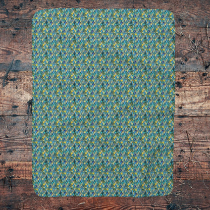 Mermaid Scale Sherpa Fleece Blanket – All-Over Teal & Ocean Scale Print | Plush Sherpa Back | 50” × 60” & 60” × 80” | Mermaid Gift
