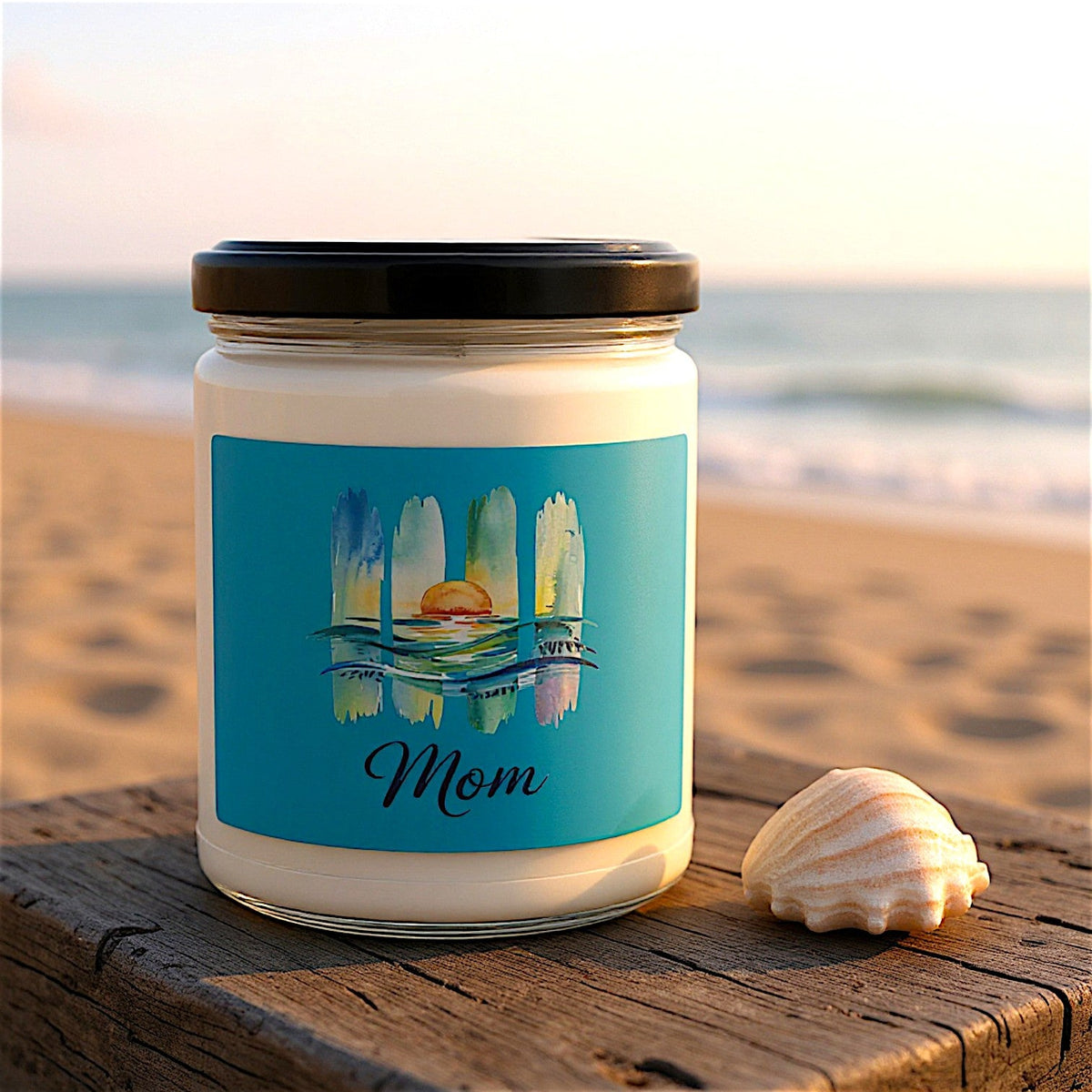 Mom Ocean Sunset Soy Candle – 9oz Reusable Glass Jar | 50–60 Hour Burn | 7 Scents | Meaningful Gift for Mom