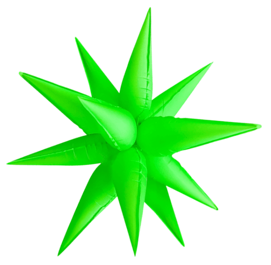 Neon lime green starburst balloon cluster with glossy six-point star shape
