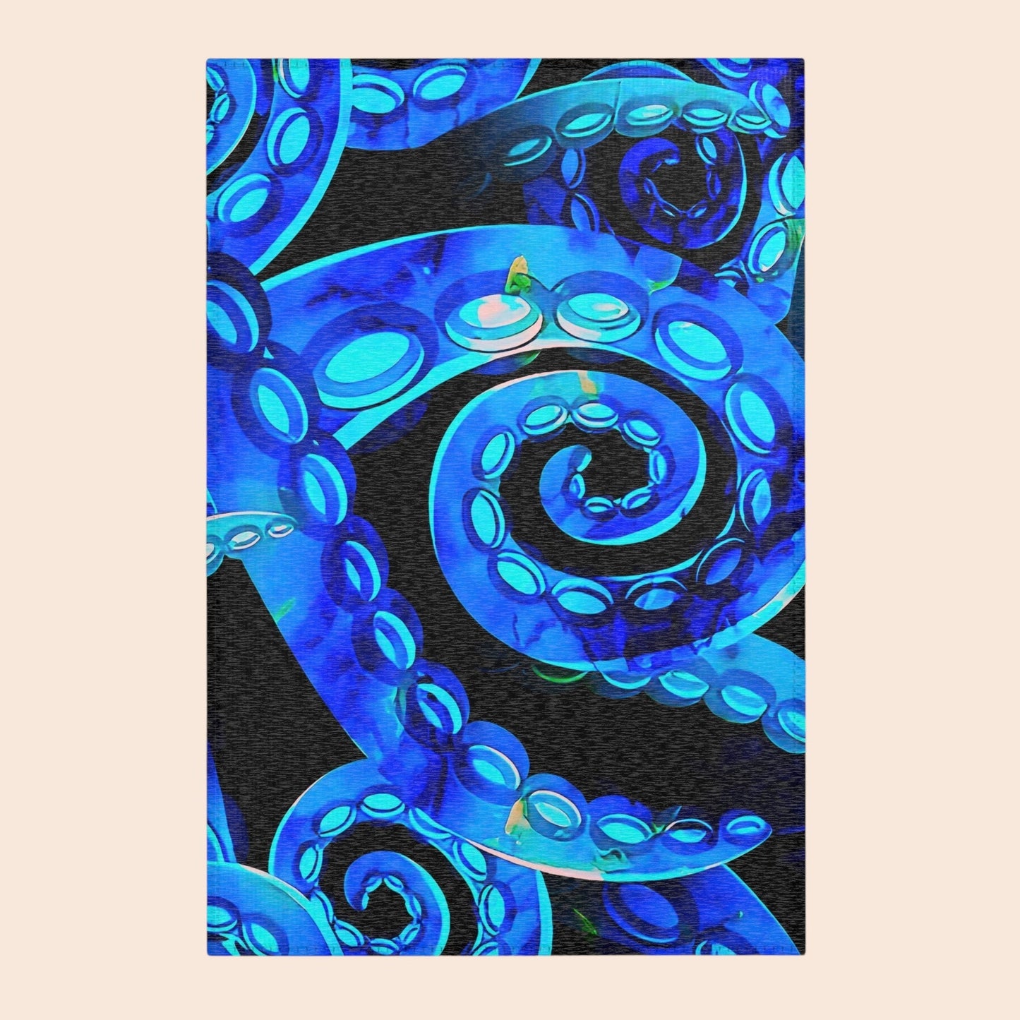 Bioluminescent Octopus Tentacle Area Rug – Electric Blue & Black Deep Sea Art | Non-Slip Backing | 6 Sizes | Fantasy Ocean Home Decor
