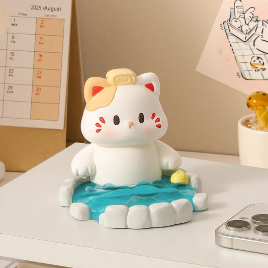 Kawaii Onsen Cat Phone Stand – Cute Cat Desk Accessory | Gift for Cat Lovers & Kawaii Fans