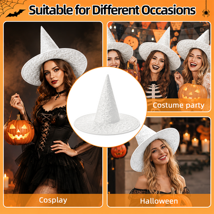 Black witch hat with gold “Emily” lettering, shown on models at Halloween events