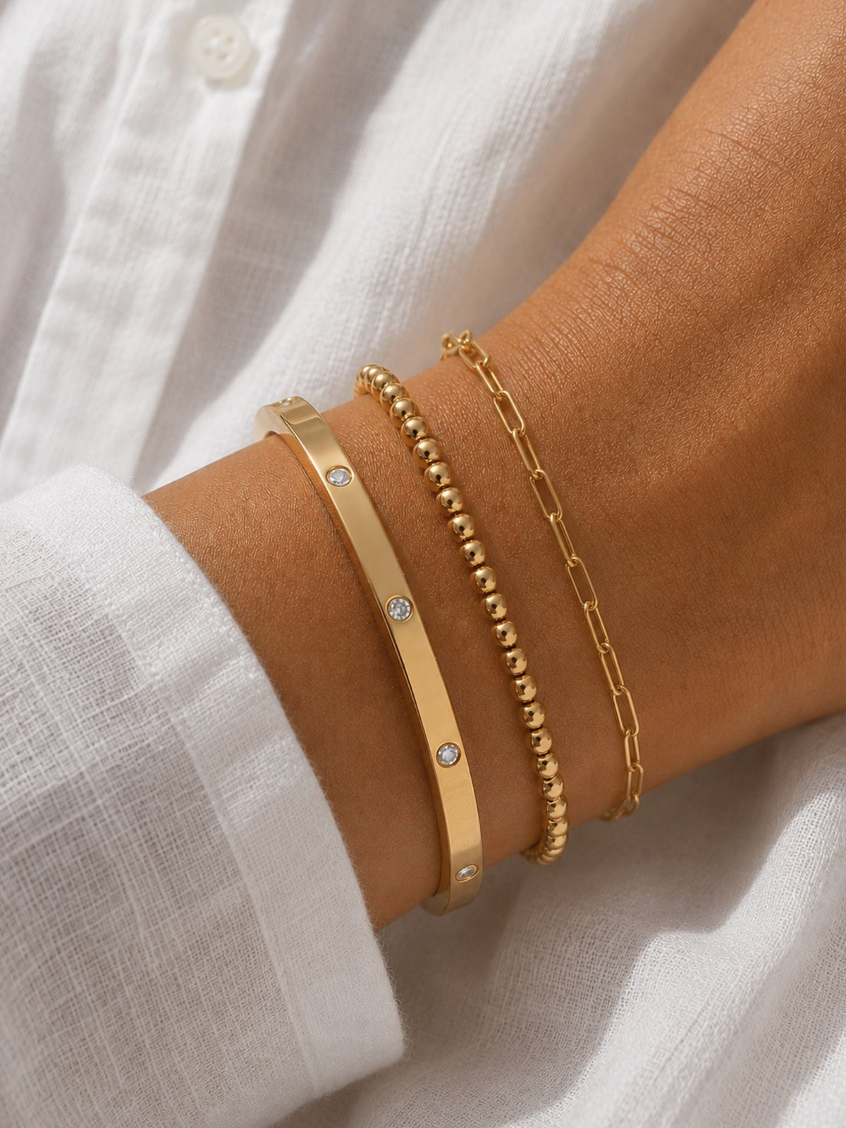 4 mm Elastic Bead Bracelet | Gold PVD Steel, 3 mm or Set Also Available