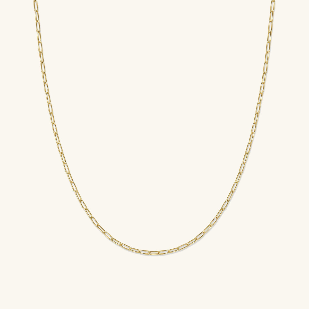 Gold-plated paperclip chain necklace with oval links, adjustable length