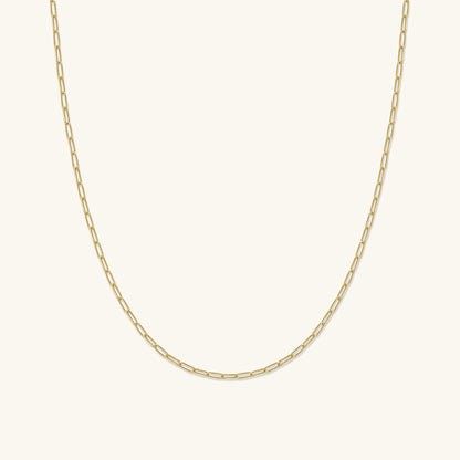 Gold-plated paperclip chain necklace with oval links, adjustable length