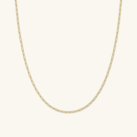 Gold-plated paperclip chain necklace with oval links, adjustable length