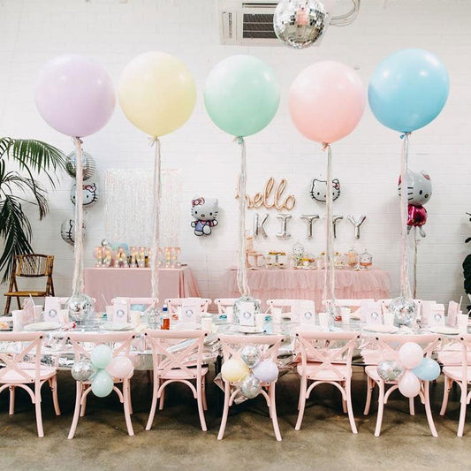 Pastel giant round balloon set in pink, purple, green, yellow, and blue with strings