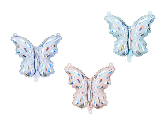 Pastel butterfly balloon set with three light blue and pink foil-style butterfly shapes