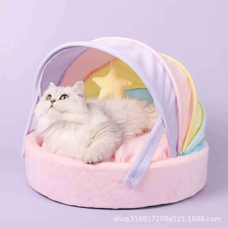 Kawaii Pastel Rainbow Cat Bed – Cute Cosy Cat Tent | 45x45x32cm