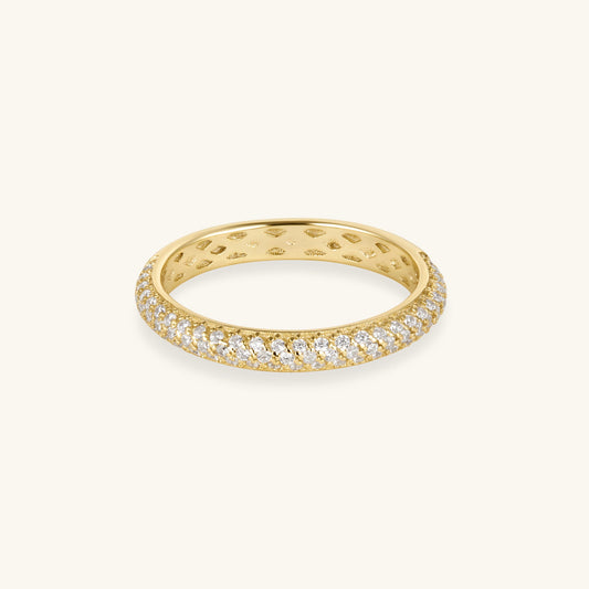 Gold pavé half-eternity band ring with three rows of cubic zirconia