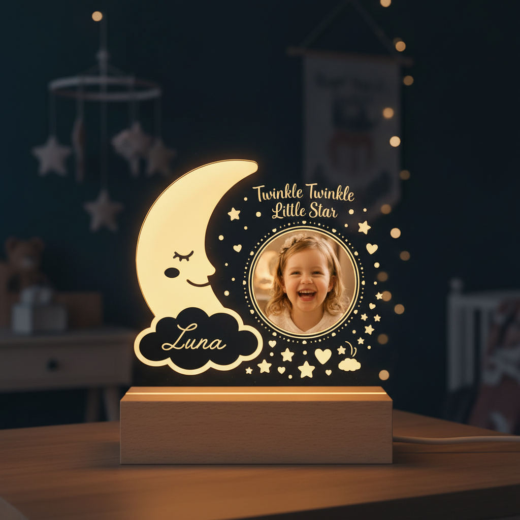 Personalized Twinkle Little Star Photo Night Light - Bedroom Setting