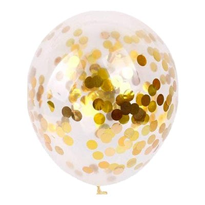 Gold confetti latex balloon, white balloon with scattered gold foil dot pattern