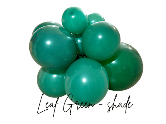 Leaf green latex balloon cluster with multiple glossy balloons packed closely together