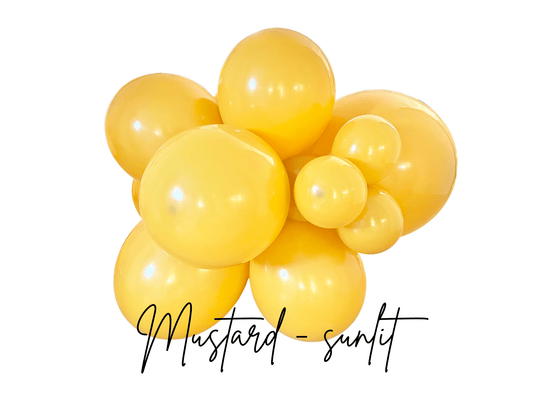 Mustard yellow latex balloon cluster with glossy round balloons in a flower-like arrangement