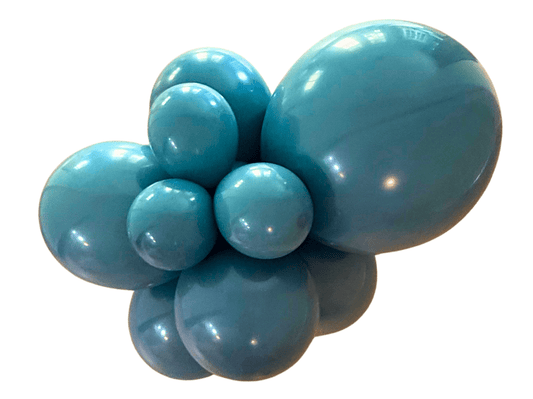 Latex balloon cluster in teal-blue with five balloons, glossy and inflated