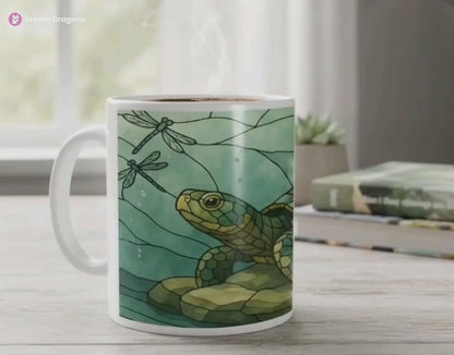 Mug tortue marine en vitrail : Décoration océanique, tasse à chocolat chaud, à café ou à thé