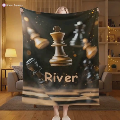 Couverture d'échecs personnalisée : Plaid en flanelle douce Grandmaster, cadeau personnalisé avec nom