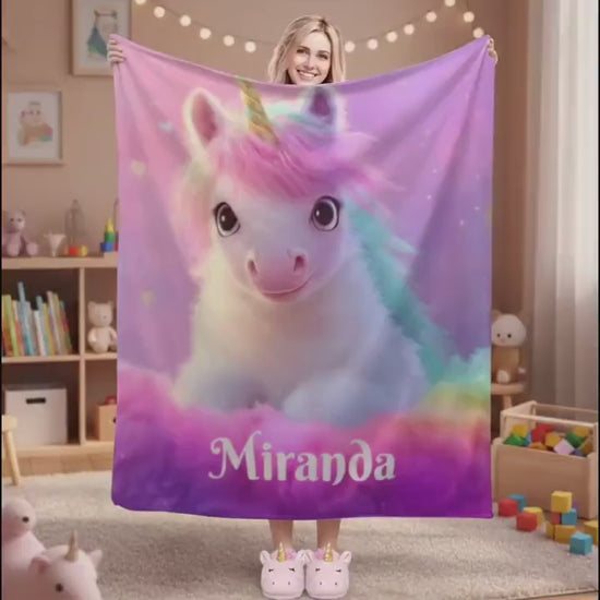 Personalized Unicorn Blanket: Pink Flannel Fleece Throw, Inclusive Design - Soft T21 Awareness Name Gift