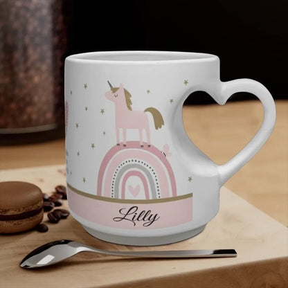 Unicorn Mug - Personalized Unicorn Cup with Heart Shaped Handle & Custom Name