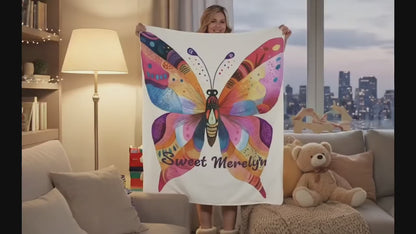Manta de mariposa personalizada: manta de franela de forro polar vibrante, regalo colorido con nombre personalizado