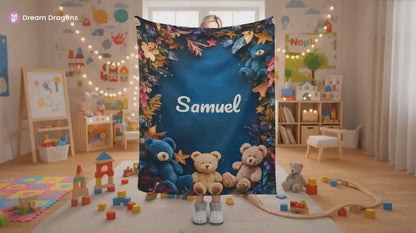 Couverture en peluche ours en peluche personnalisée : Flanelle douce, motif feuilles d'automne, cadeau personnalisé avec nom