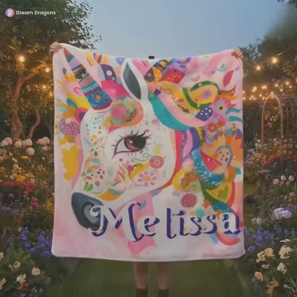 Personalised Unicorn Blanket with Name - Dreamy Soft Fleece Throw for Kids and Adults