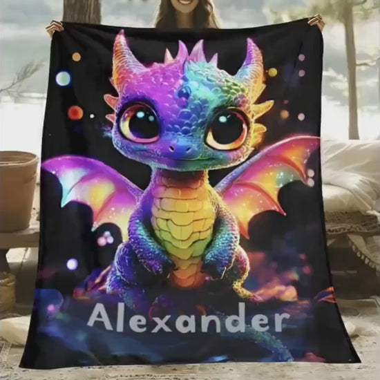 Personalized Glowing Rainbow Dragon Blanket: Soft Flannel Fleece Throw